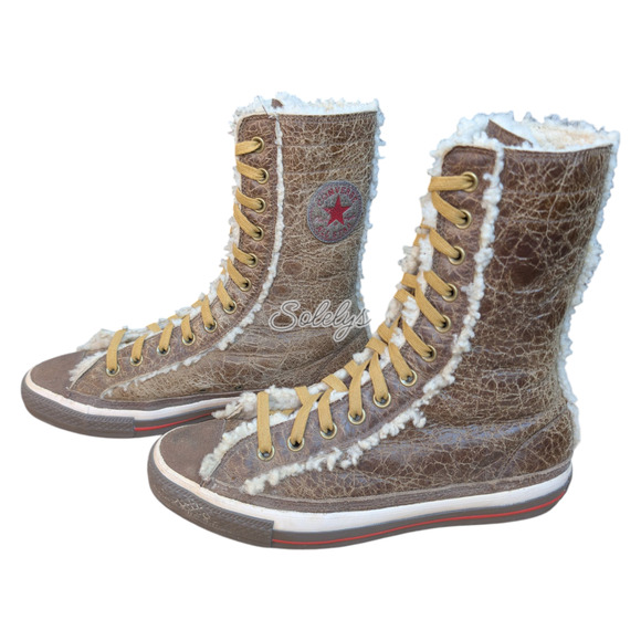 Converse RARE 2006 XHI 12 Eyelet Calf High Leather Wool Lined Boot Womens 10 - Picture 4 of 13